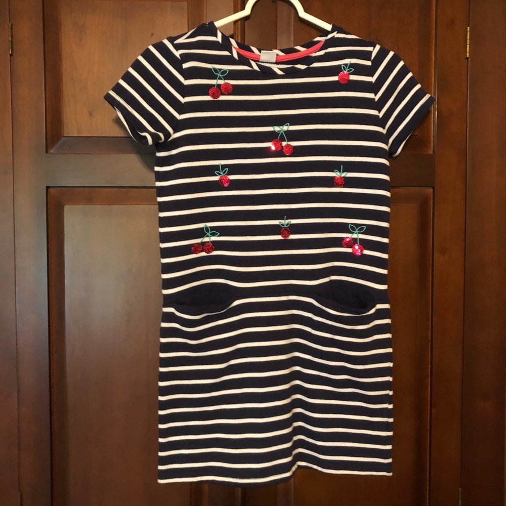 Gymboree girls 10/12 striped sequins cherry dress